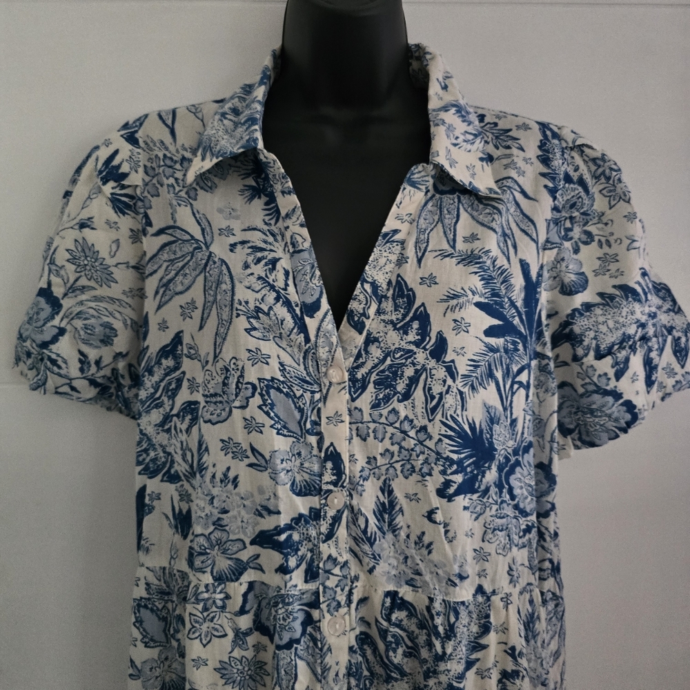 Elan Floral Button-Up Maxi Cotton Dress With Pockets Sz M - Picture 4 of 7